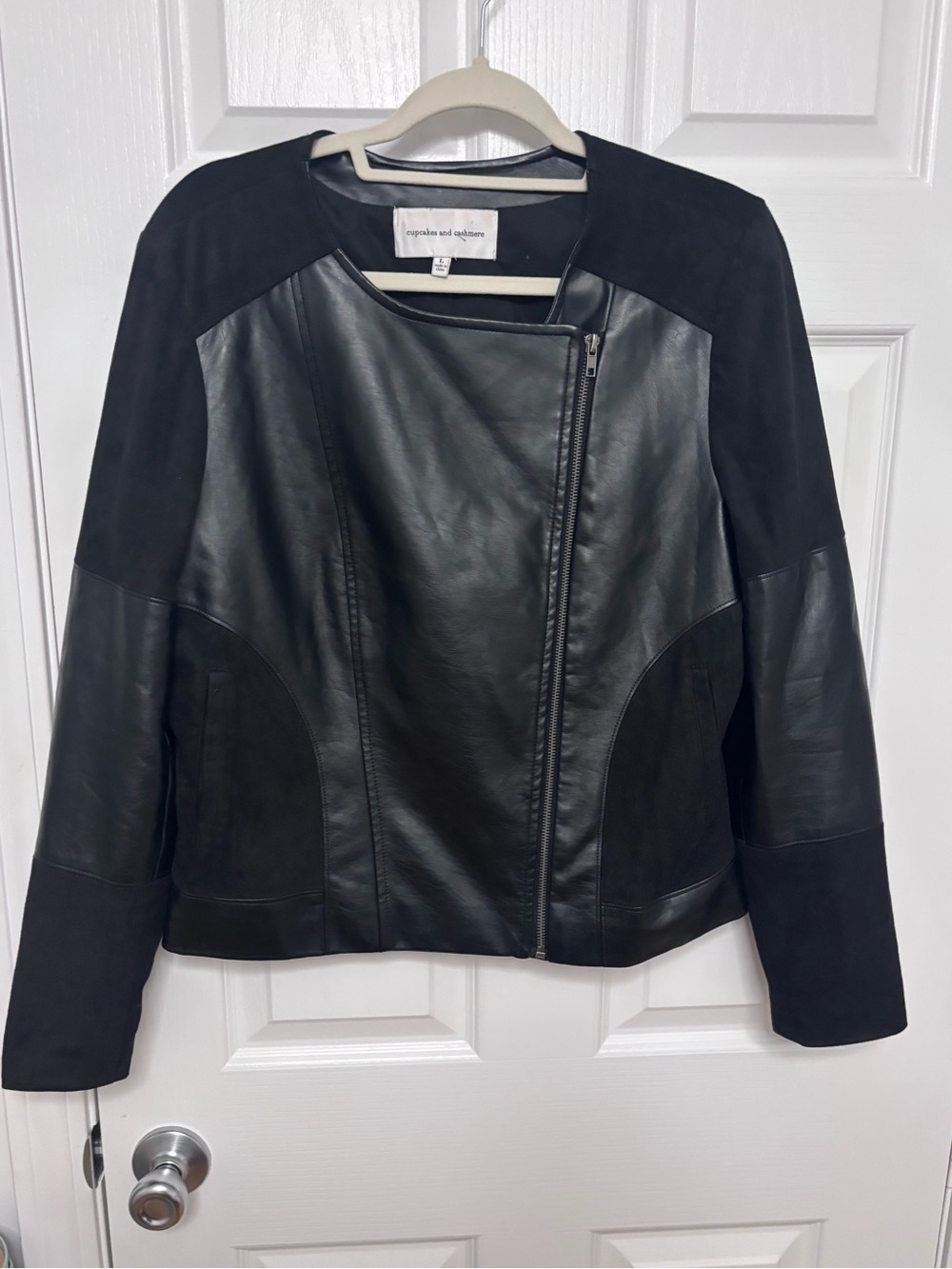 cupcakes & cashmere Black Mixed-Media Leather Jacket